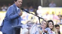 Former Los Angeles Dodgers pitcher Fernando Valenzuela speaks during his Legends of Dodger Baseball ceremony