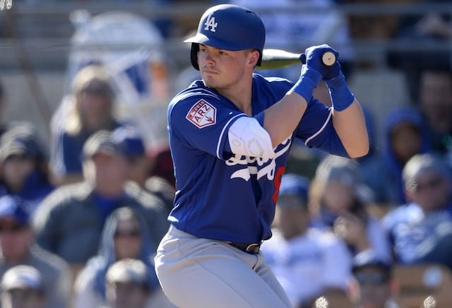 Gavin Lux during a Los Angeles Dodgers Spring Training game