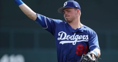 Gavin Lux during a Los Angeles Dodgers Spring Training workout at Camelback Ranch