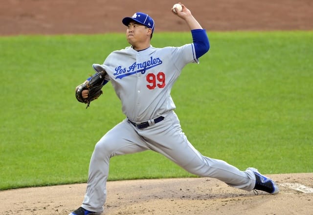 Los Angeles Dodgers starting pitcher Hyun-Jin Ryu in the 2019 MLB All-Star Game at Progressive Field