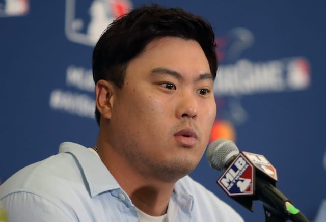 Los Angeles Dodgers and National League starting pitcher Hyun-Jin Ryu during media availability for the 2019 MLB All-Star Game