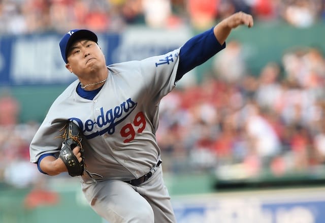 Los Angeles Dodgers starting pitcher Hyun-Jin Ryu against the Boston Red Sox at Fenway Park