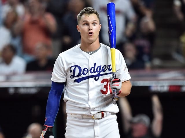 Los Angeles Dodgers outfielder Joc Pederson in the 2019 Home Run Derby at Progressive Field