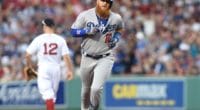 Los Angeles Dodgers third baseman Justin Turner rounds the bases after hitting a home run at Fenway Park