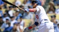 Los Angeles Dodgers third baseman Justin Turner hits a home run against the San Diego Padres