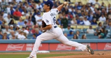 Los Angeles Dodgers pitcher Kenta Maeda against the Los Angeles Angels of Anaheim