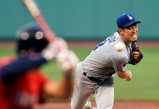 Los Angeles Dodgers starting pitcher Kenta Maeda against the Boston Red Sox