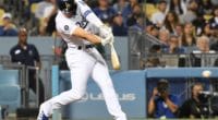Los Angeles Dodgers second baseman Kiké Hernandez hits a ground ball
