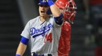Los Angeles Dodgers second baseman Kiké Hernandez reacts after striking out