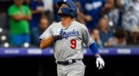 Los Angeles Dodgers infielder Kristopher Negrón celebrates after hitting a home run