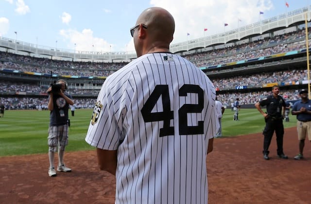 Former New York Yankees closer Mariano Rivera celebrated at Yankee Stadium