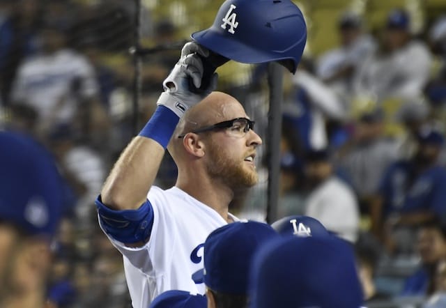 Los Angeles Dodgers infielder Matt Beaty reacts after hitting a home run against the Miami Marlins
