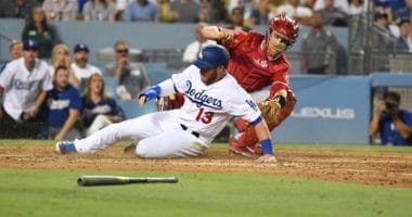 Los Angeles Dodgers first baseman Max Muncy scores a run