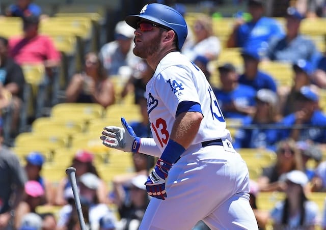 Los Angeles Dodgers first baseman Max Muncy hits a home run against the Miami Marlins