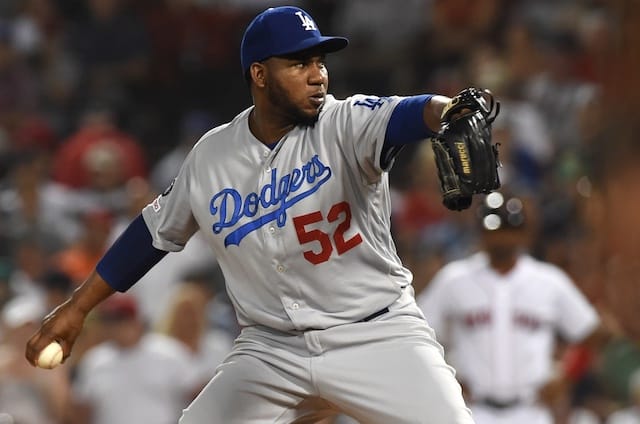 Los Angeles Dodgers relief pitcher Pedro Baez against the Boston Red Sox