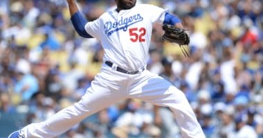 Los Angeles Dodgers relief pitcher Pedro Baez in a game against the San Diego Padres