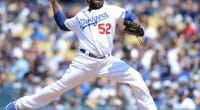 Los Angeles Dodgers relief pitcher Pedro Baez in a game against the San Diego Padres