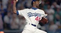 Los Angeles Dodgers starting pitcher Ramon Martinez during a no-hitter against the Florida Marlins
