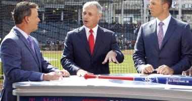 MLB commissioner Rob Manfred during an interview with Karl Ravech before the 2019 MLB All-Star Game at Progressive Field