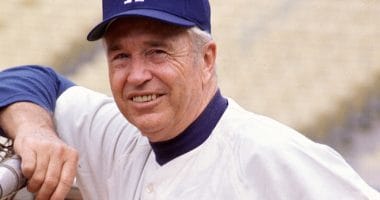 Former Los Angeles Dodgers manager Walter Alston during batting practice at Dodger Stadium