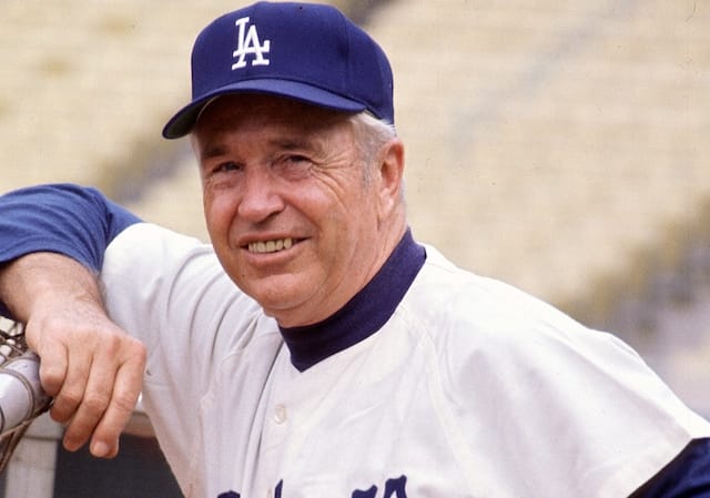 Former Los Angeles Dodgers manager Walter Alston during batting practice at Dodger Stadium