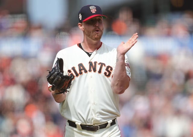 San Francisco Giants closer Will Smith reacts after converting a save
