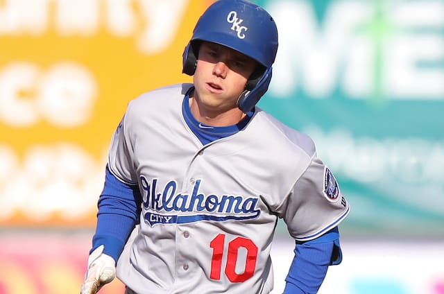 Triple-A Oklahoma City Dodgers catcher Will Smith rounds the bases after hitting a home run
