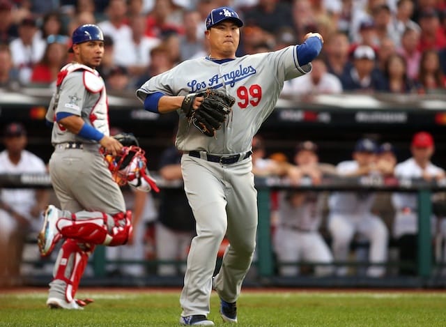 Los Angeles Dodgers starting pitcher Hyun-Jin Ryu in the 2019 MLB All-Star Game at Progressive Field