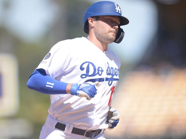 Los Angeles Dodgers center fielder A.J. Pollock rounds the bases after hitting a home run