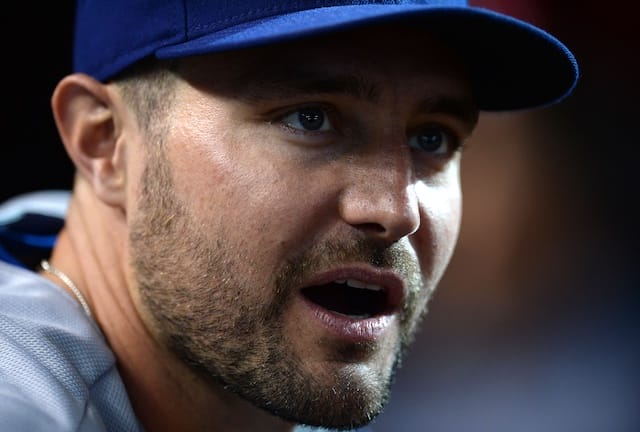 Los Angeles Dodgers center fielder A.J. Pollock looks on during a game at Chase Field
