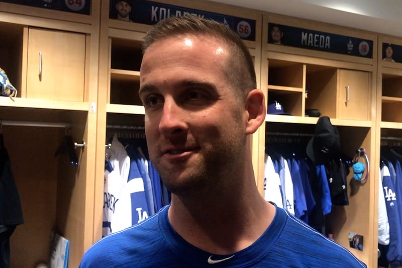 Relief pitcher Adam Kolarek gives his first interview after being traded to the Los Angeles Dodgers