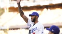 Anthony Davis throws out the first pitch on Lakers Night at Dodger Stadium