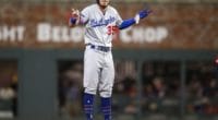Los Angeles Dodgers All-Star Cody Bellinger reacts after hitting a double