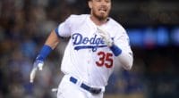 Los Angeles Dodgers All-Star Cody Bellinger runs toward third base
