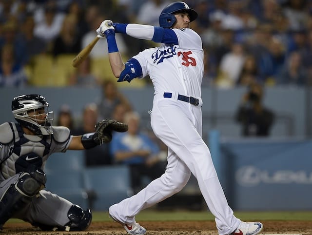 Los Angeles Dodgers right fielder Cody Bellinger hits his 100th career home run