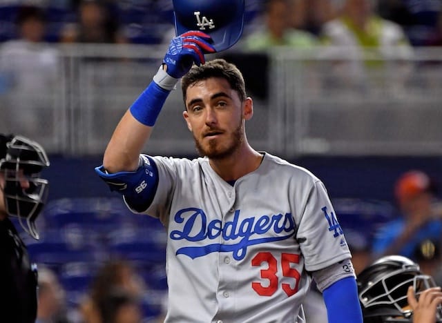 Los Angeles Dodgers All-Star Cody Bellinger reacts after a foul ball