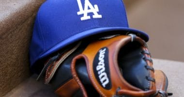 Los Angeles Dodgers cap with a glove