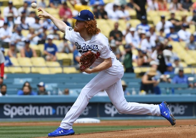 Los Angeles Dodgers pitcher Dustin May against the St. Louis Cardinals