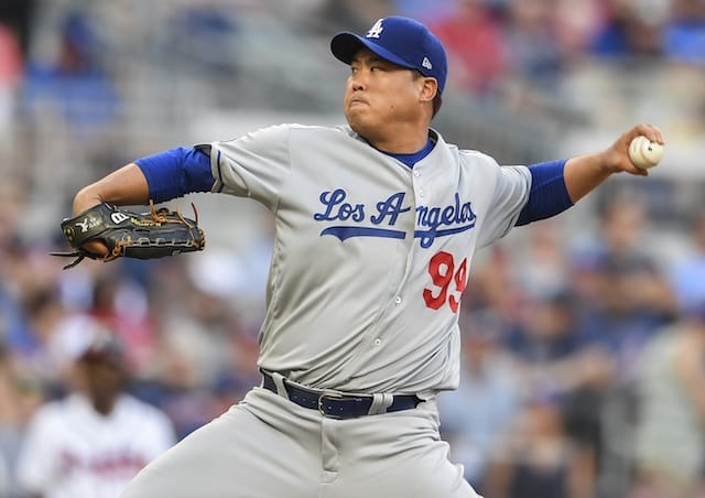 Los Angeles Dodgers pitcher Hyun-Jin Ryu in a start against the Atlanta Braves