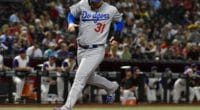 Los Angeles Dodgers outfielder Joc Pederson scores a run against the Arizona Diamondbacks
