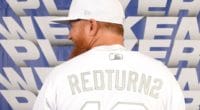 Los Angeles Dodgers third baseman Justin Turner displays his 2019 Players Weekend jersey