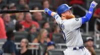 Los Angeles Dodgers third baseman Justin Turner hits a home run