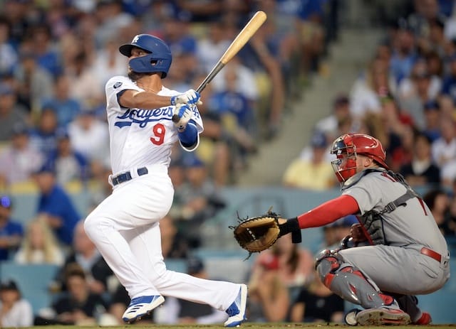 Los Angeles Dodgers utility man Kristopher Negrón hits an RBI single