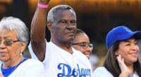 Los Angeles Dodgers honor Manny Mota during an pregame ceremony at Dodger Stadium