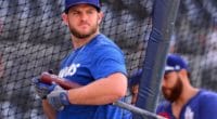 Los Angeles Doders teammates Russell Martin and Max Muncy during batting practice at Petco Park