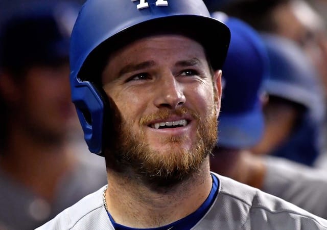 Los Angeles Dodgers infielder Max Muncy in the dugout at Marlins Park