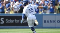 Los Angeles Dodgers catcher Russell Martin celebrates after a walk-off hit