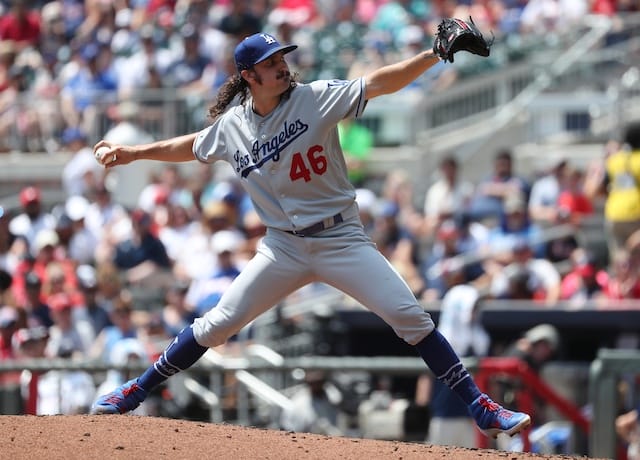 Los Angeles Dodgers pitcher Tony Gonsolin against the Atlanta Braves