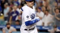 Los Angeles Dodgers outfielder A.J. Pollock crosses home plate after hitting a home run