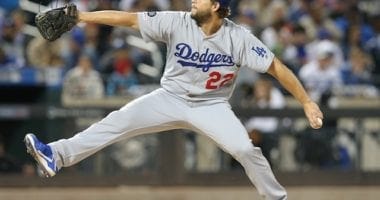 Los Angeles Dodgers pitcher Clayton Kershaw against the New York Mets